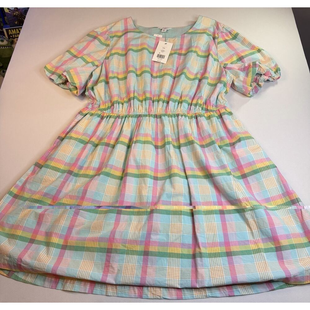 NWT Crown & Ivy XXL Pastel Plaid Dress Puff Sleeve Spring Easter - Picture 2 of 5